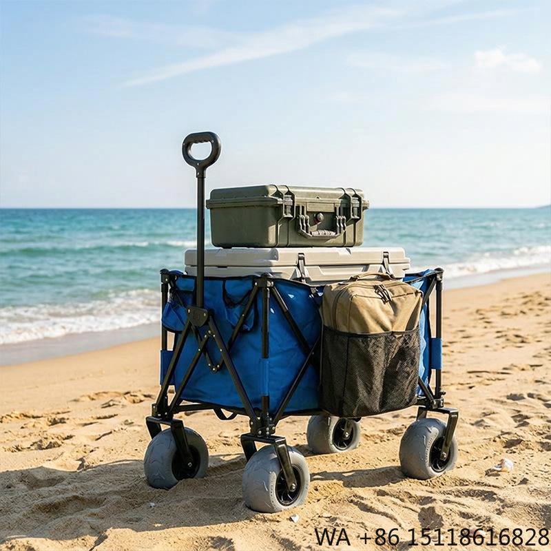 Outdoor Camping Furniture - Carrinho de Praia Metálico Dobrável com