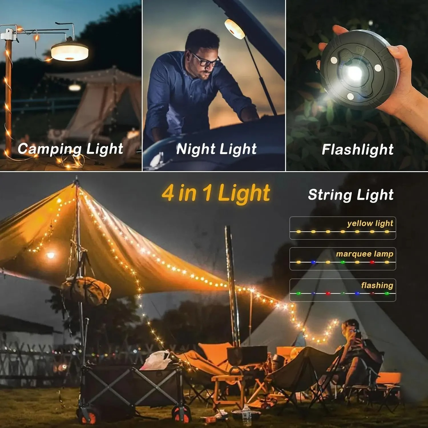 4-em-1 luz de acampamento led  - Outdoor Camping Lights String avaliação e preço